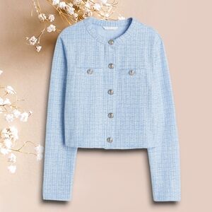 Spring Blue Textured Knit Buttondown Cardigan